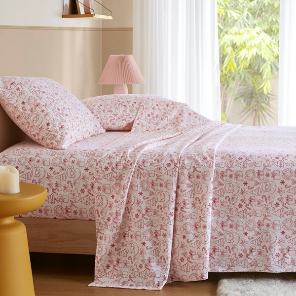 Intelligent Design Cozy Soft Cotton Flannel Printed Sheet Set in Holiday Doodles, Twin XL ID20-2509 - Image 3
