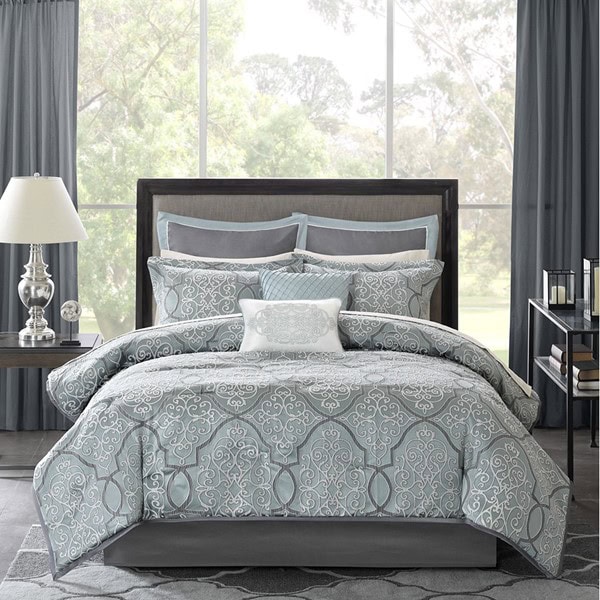 Madison Park Lavine 12 Piece Comforter Set with Cotton Bed Sheets in Blue, King MP10-1666 - Image 2