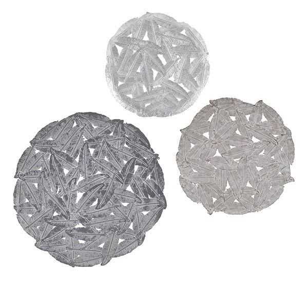 Madison Park Rossi Textured Feather 3-piece Metal Disc Wall Decor Set in Grey, Set of 3 MP95B-0277