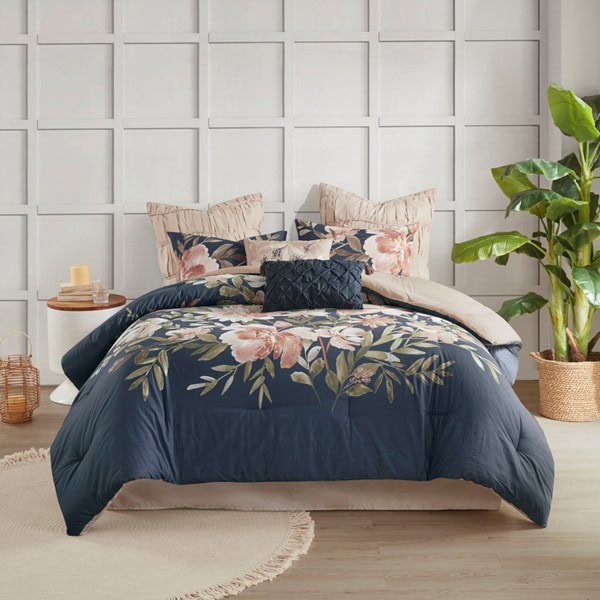 Madison Park Camillia 8 Piece Cotton Comforter Set in Navy, Queen MP10-7295 - Image 2