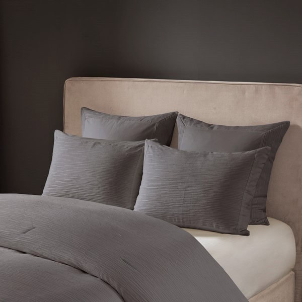 N Natori Hanae Cotton Blend Yarn Dyed 3 Piece Comforter Set in Grey, King/Cal King NS10-3250 - Image 5