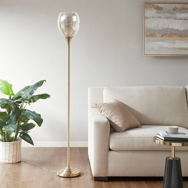 INK+IVY Bellow Uplight Floor Lamp with Mercury Glass Shade in Antique Brass, One Size FB154-1165