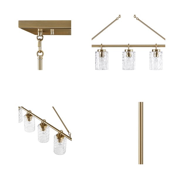 INK+IVY Curiana 5-light Linear Chandelier with Textured Glass Shades in Antique Brass, One Size FB150-1191 - Image 4