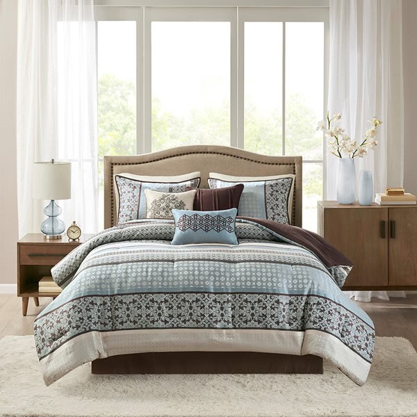 Madison Park Princeton 7 Piece Jacquard Comforter Set in Blue, King MP10-695 - Image 4