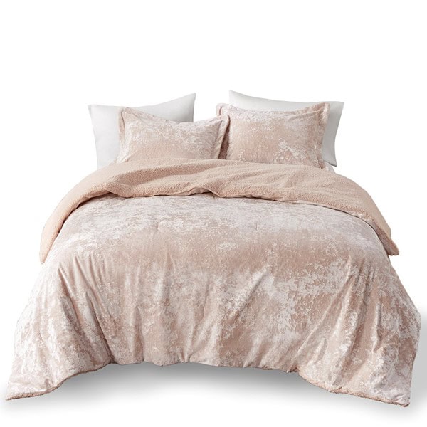 Intelligent Design Mira Crushed Velvet Sherpa Reversible Comforter Set in Blush, Twin/Twin XL ID10-2266 - Image 2