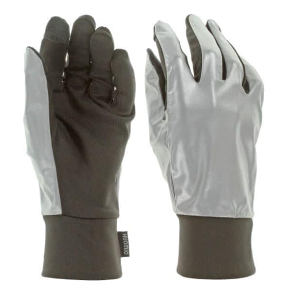 Huomio Sports Tech Heijastinhanskat kuvattuna molemmin puolin.