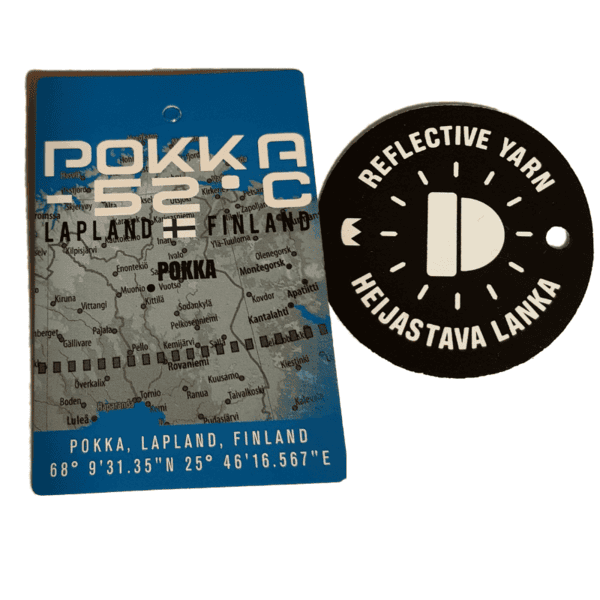 Pokka merkki ja heijastava lanka merkki.