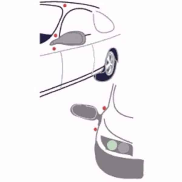 Kuvassa Hobi Hirvipillien eli Hirvivaroittimien asennuspaikkoja. Hirvipillien asennus ja huolto-ohje.