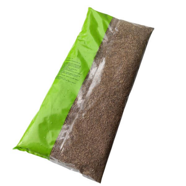 Niittyheinäseos kukkaniitylle 1 kg pakkaus läpinäkyvässä ja vihreässä muovipussissa.