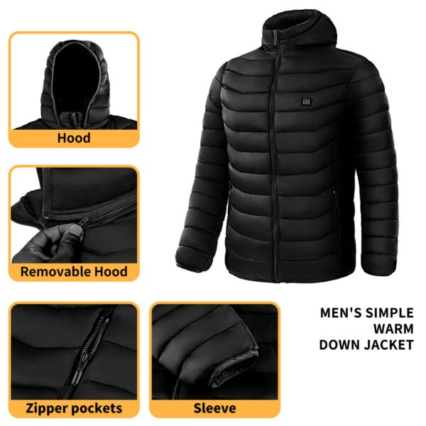 Men Heated Puffer Jacket Electric Heating Coat Insulated Hood Windbreaker – Bild 8