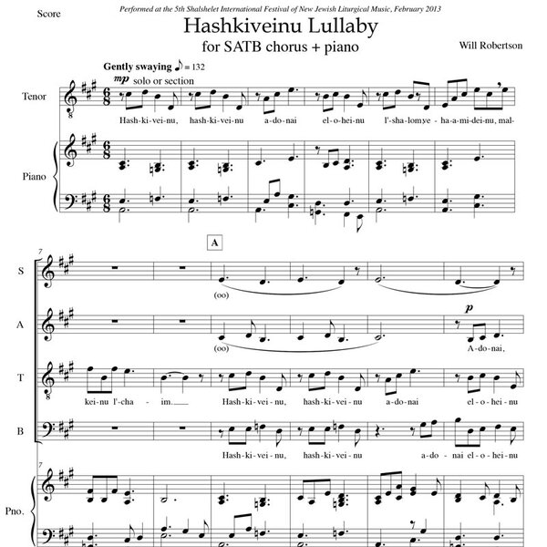 Hashkiveinu Lullaby (SATB and Piano) *5 Copies