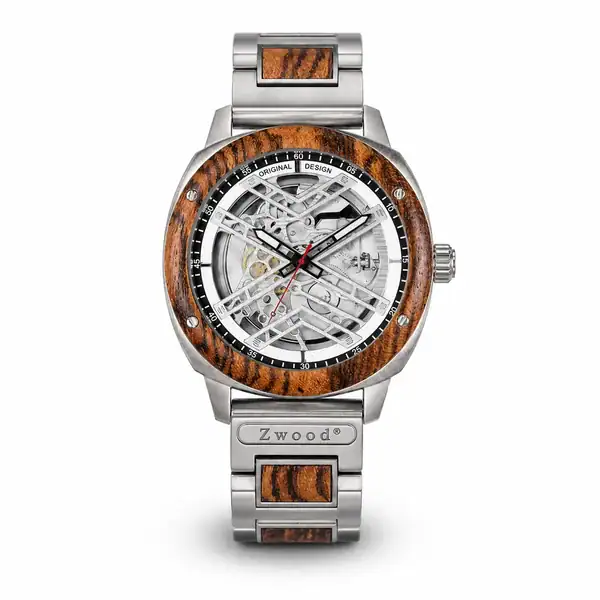 Montre automatique Sirius Zwood® en bois de zébrano et acier inoxydable
