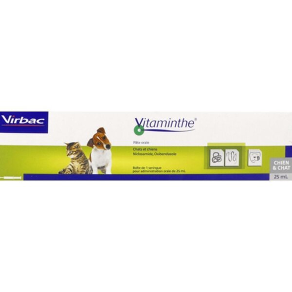 Vitaminthe Vermifuge Pâte Orale - Solution Complète contre Parasites chez les Chiens et les Chats - Seringue de 25ml