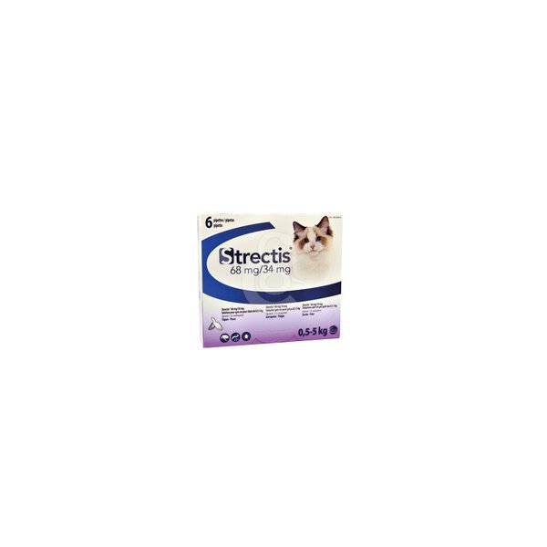 Strectis Chat 68 mg/34 mg - Traitement et Prévention des Puces et des Tiques - 6 pipettes pour chats de moins de 5 kilos