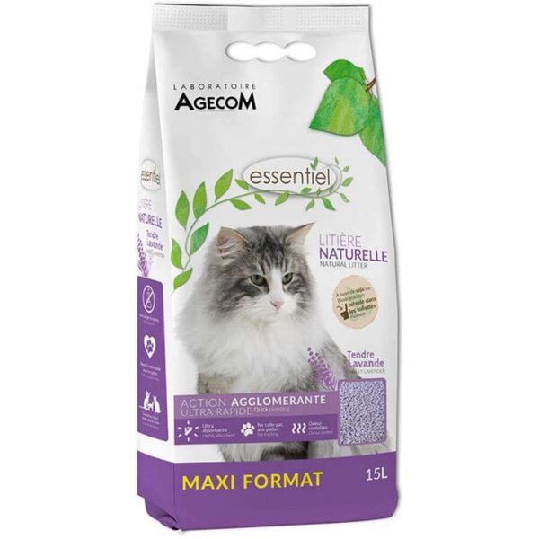 Essentiel Litière Naturelle Soja Parfum Lavande – 15 L – Agecom
