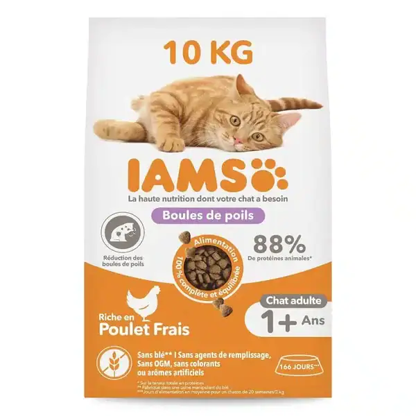 IAMS Advanced Nutrition Chat adulte Anti-boules de poils Poulet 10 kg