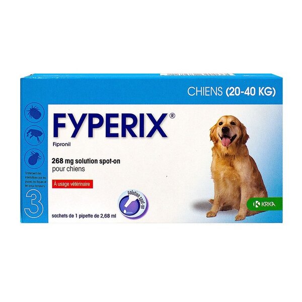 Fyperix chien 20-40 kg – 3 pipettes spot-on antiparasitaire – KRKA