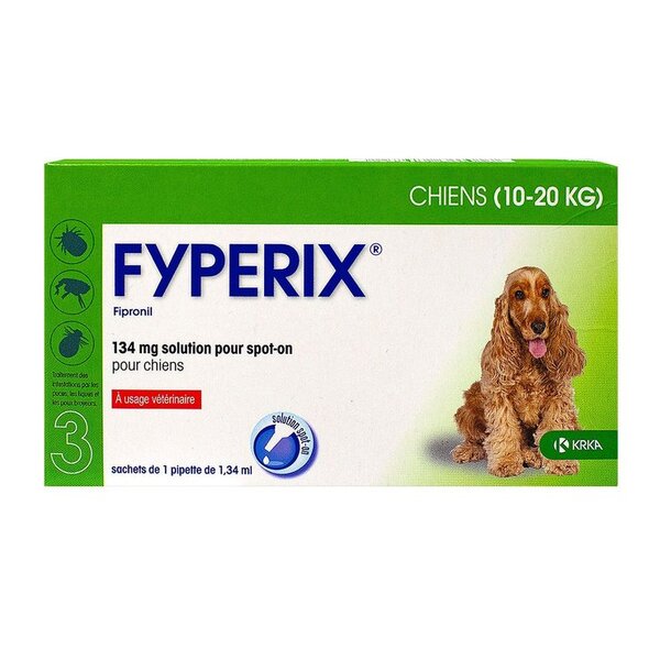 Fyperix chien 10-20 kg – 3 pipettes spot-on antiparasitaire – KRKA