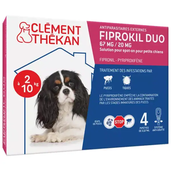 Fiprokil Duo chien 2-10 kg boîte de 4 pipettes Clément Thékan