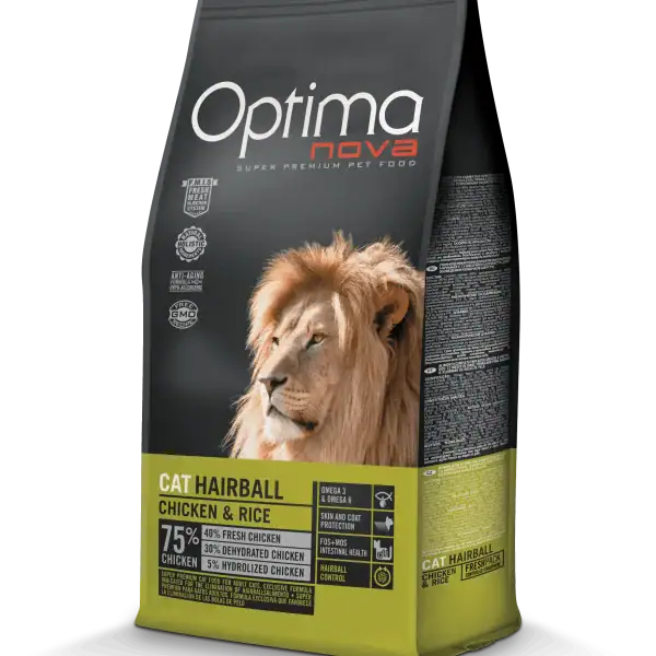 OPTIMA NOVA CAT Hairball Chicken & Rice - Пиле и Ориз 8кг