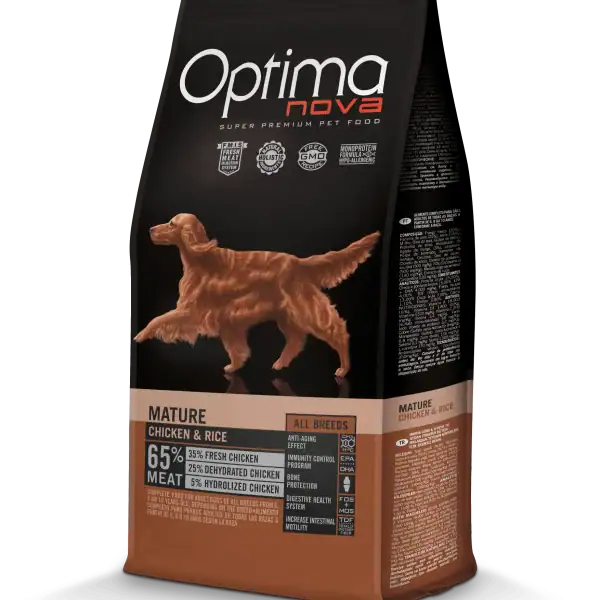 OPTIMA NOVA MATURE CHICKEN & RICE - Пиле и ориз 12 КГ.
