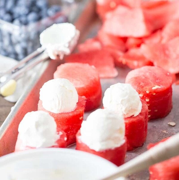 Watermelon Topped with Whipped Cream