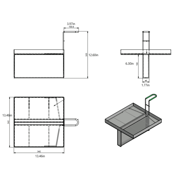 Quality Industries Stainless Steel Sediment Tray, 342mmx342mm, 160mmx45mm U Shaped Offset - Image 4