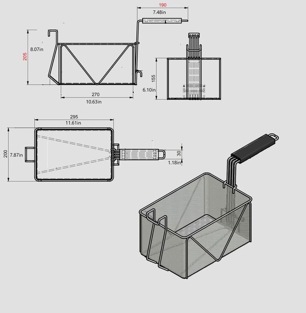 Pasta Basket, Stainless Steel, Black Handle, 295x200x155 (mm) - Image 2