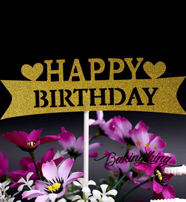 ป้ายปักเค้ก HBD กระดาษทอง