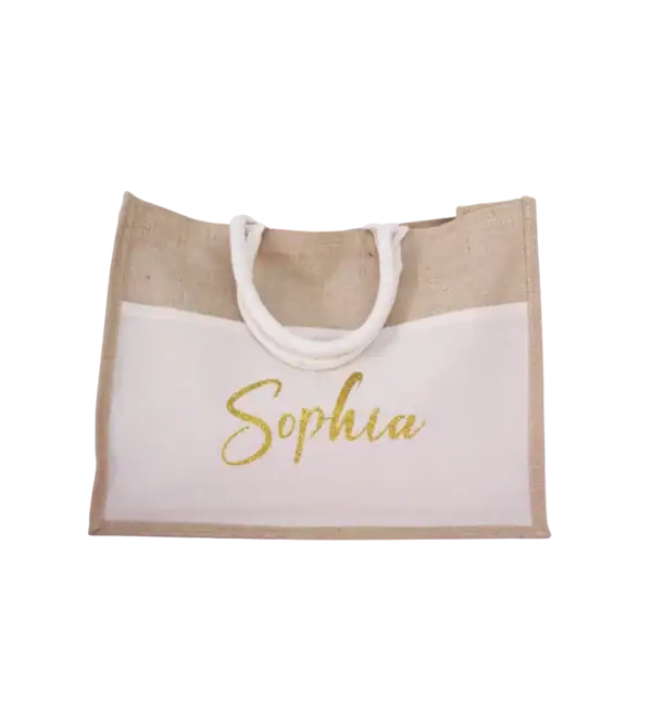Bolso personalizado “Purpurina” – Estilo Yute natural artesanal