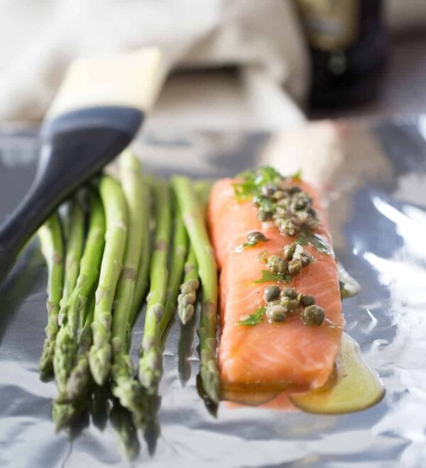 Salmon with caper olive oil marinade