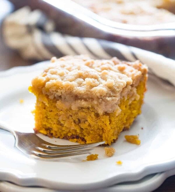 Piece of Pumpkin Coffee Cake with Fork