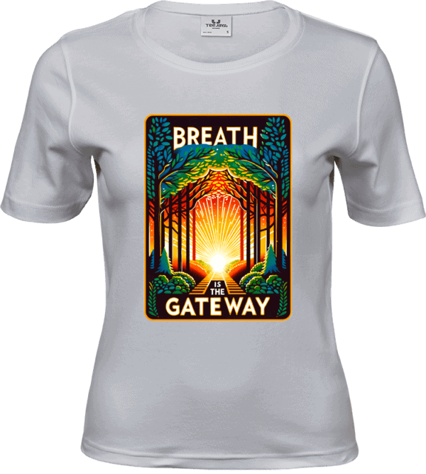 Biała koszulka damska Breath is the Gateway z grafiką oddechu, Vibes Goods
