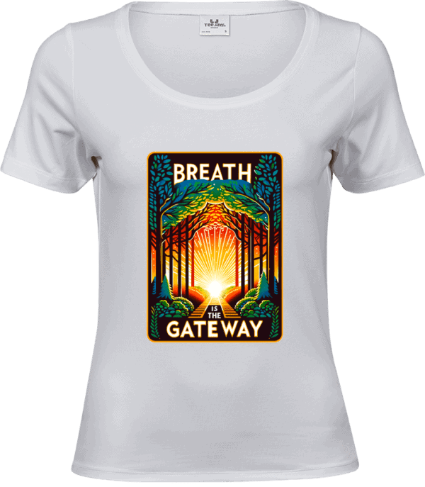 Biała koszulka damska Breath is the Gateway, przód, Vibes Goods