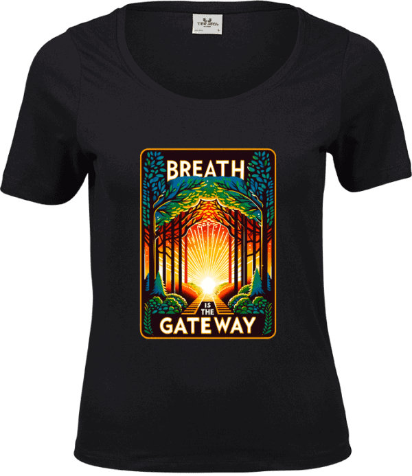 Czarna koszulka damska Breath is the Gateway, przód, Vibes Goods