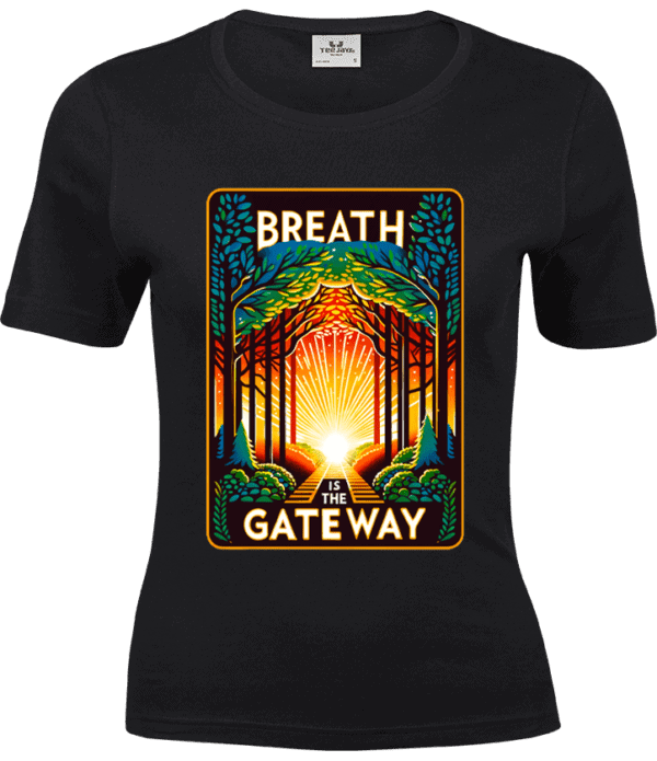 Czarna koszulka damska Breath is the Gateway z grafiką oddechu, Vibes Goods