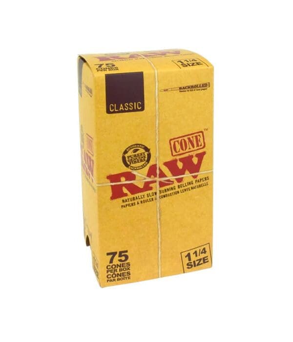 RAW Classic Natural Pre-Rolled Cones 1 1/4 Size – 75 Pack