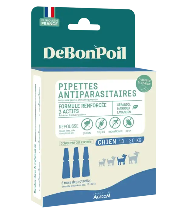 DeBonPoil Pipettes Antiparasitaires Bio Chien 10-30 kg – 3 Pipettes