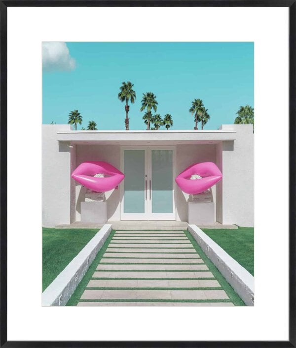 Mid-Century Modern House with Pink Lips - 10cm Mount Board Box Black