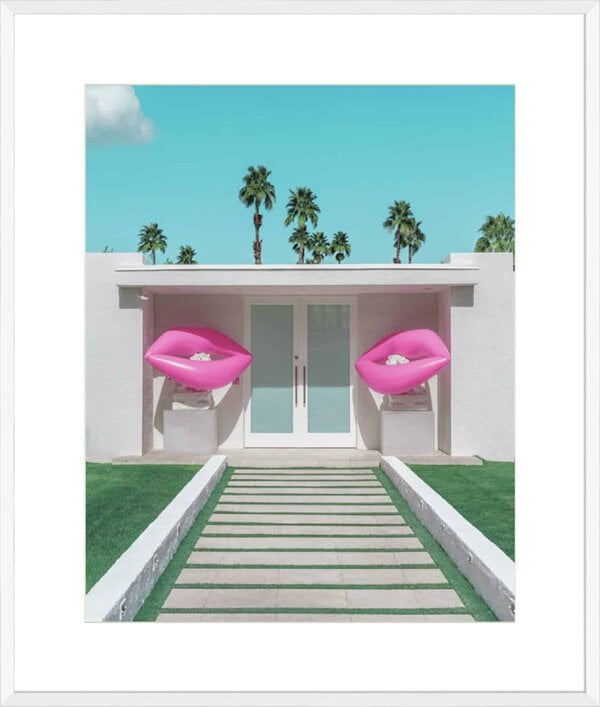 Mid-Century Modern House with Pink Lips - 10cm Mount Board Box White