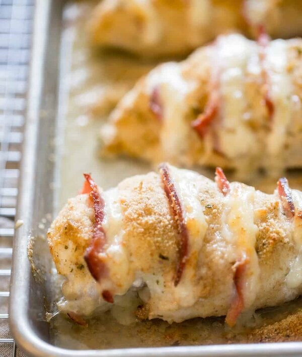 Another shot of baked chicken cordon bleu on the pan