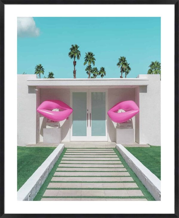 Mid-Century Modern House with Pink Lips - 5cm White Border Box Black