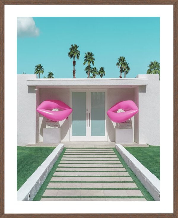Mid-Century Modern House with Pink Lips - 5cm White Border Box Walnut