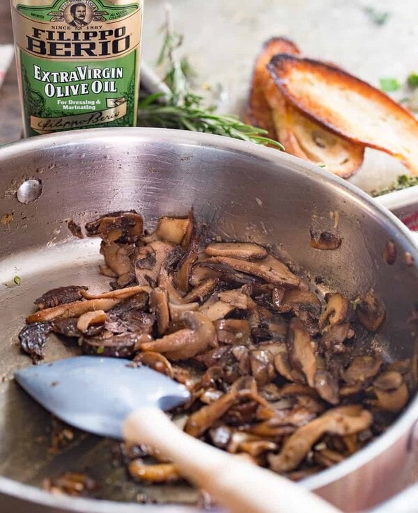 Sauteeing mushrooms for mushroom toast