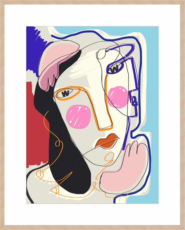 Muse Line Art Portrait - 10cm Mount Board Box Natural