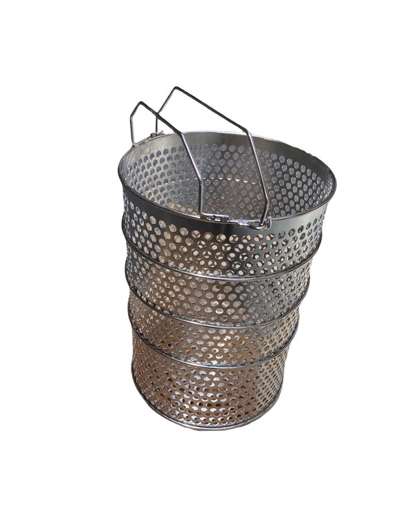 Quality Industries Fry Basket, Stainless Steel, Round, Open Top, Circle Holes, Top Handle, 292mm Diameter, 400mm Height