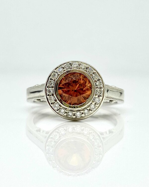 14kw Diamond and Orange Sapphire Ring