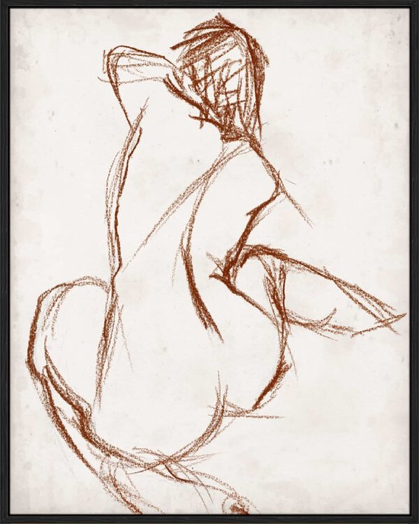 Rust Charcoal Nude Study I - Canvas Gallery Black