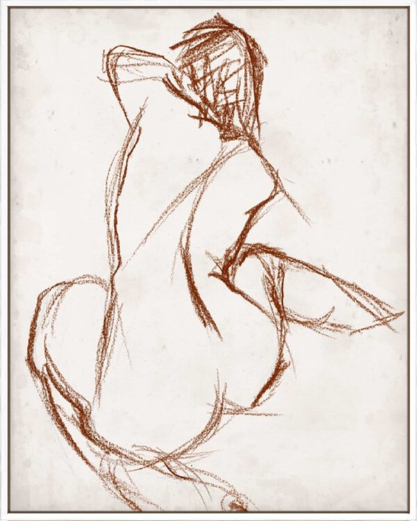 Rust Charcoal Nude Study I - Canvas Gallery White