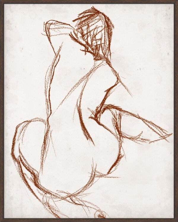 Rust Charcoal Nude Study I - Canvas Gallery Walnut
